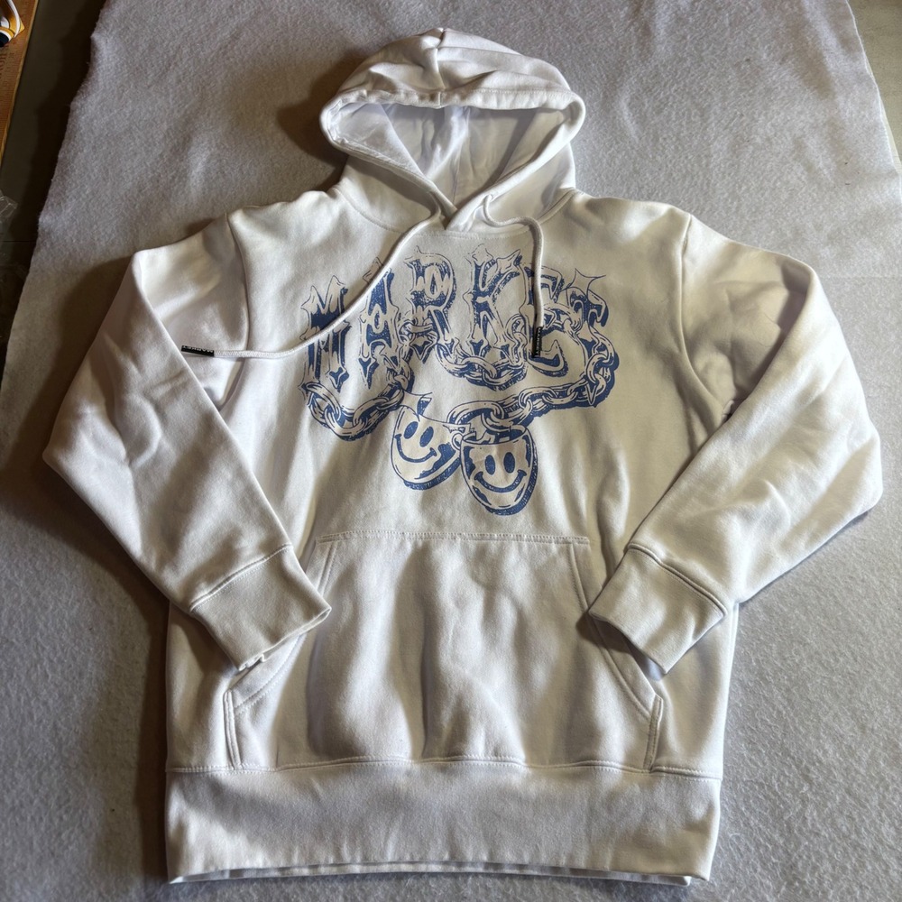 MARKET Smiley Face Chain Hoodie White Blue‎ Size S Mens Pullover